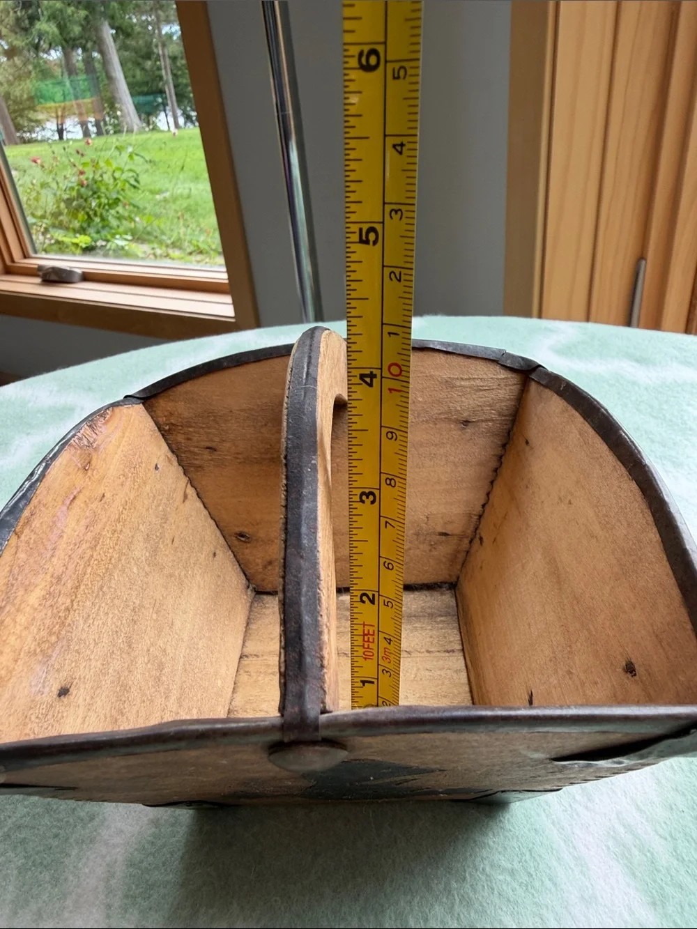 Antique Chinese Wooden Rice Bucket with iron and dovetail joints - brown tan